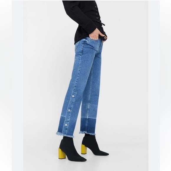Mango Denim - Mango Flared Snap Leg Cropped Wide Jeans